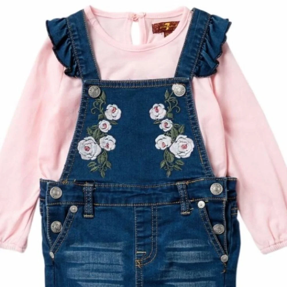 SET - 7 For All Mankind Embroidered Denim Jean Overalls NWT